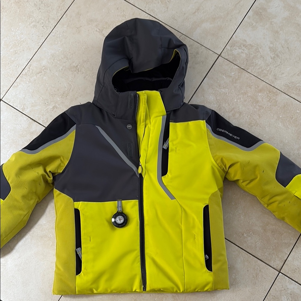 Obermeyer Yellow and Gray Puffer Jacket High Collar Weather-Resistant